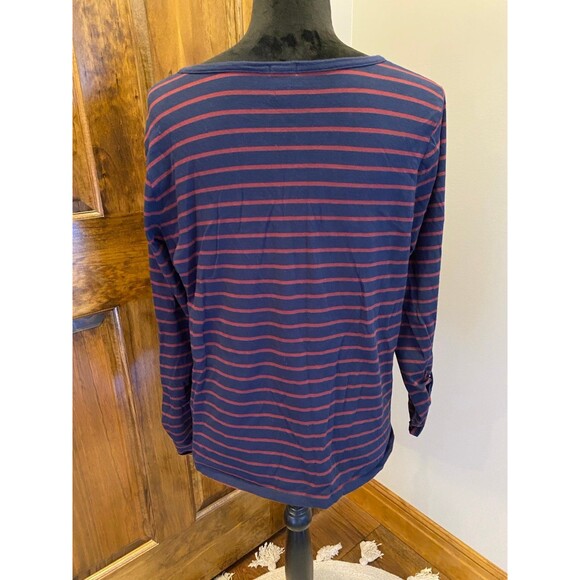 Anne Klein Petite XL Classy Navy Striped Gold Zipper Dressy Blouse Top - Picture 5 of 9